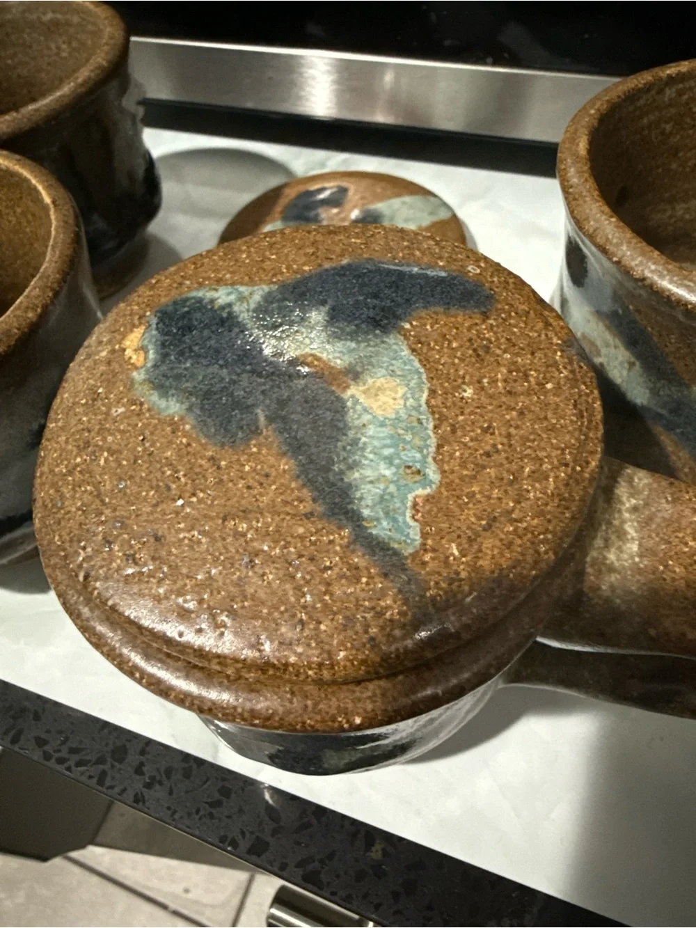 Handcrafted Ceramic Lidded Mugs - Blue and Brown
